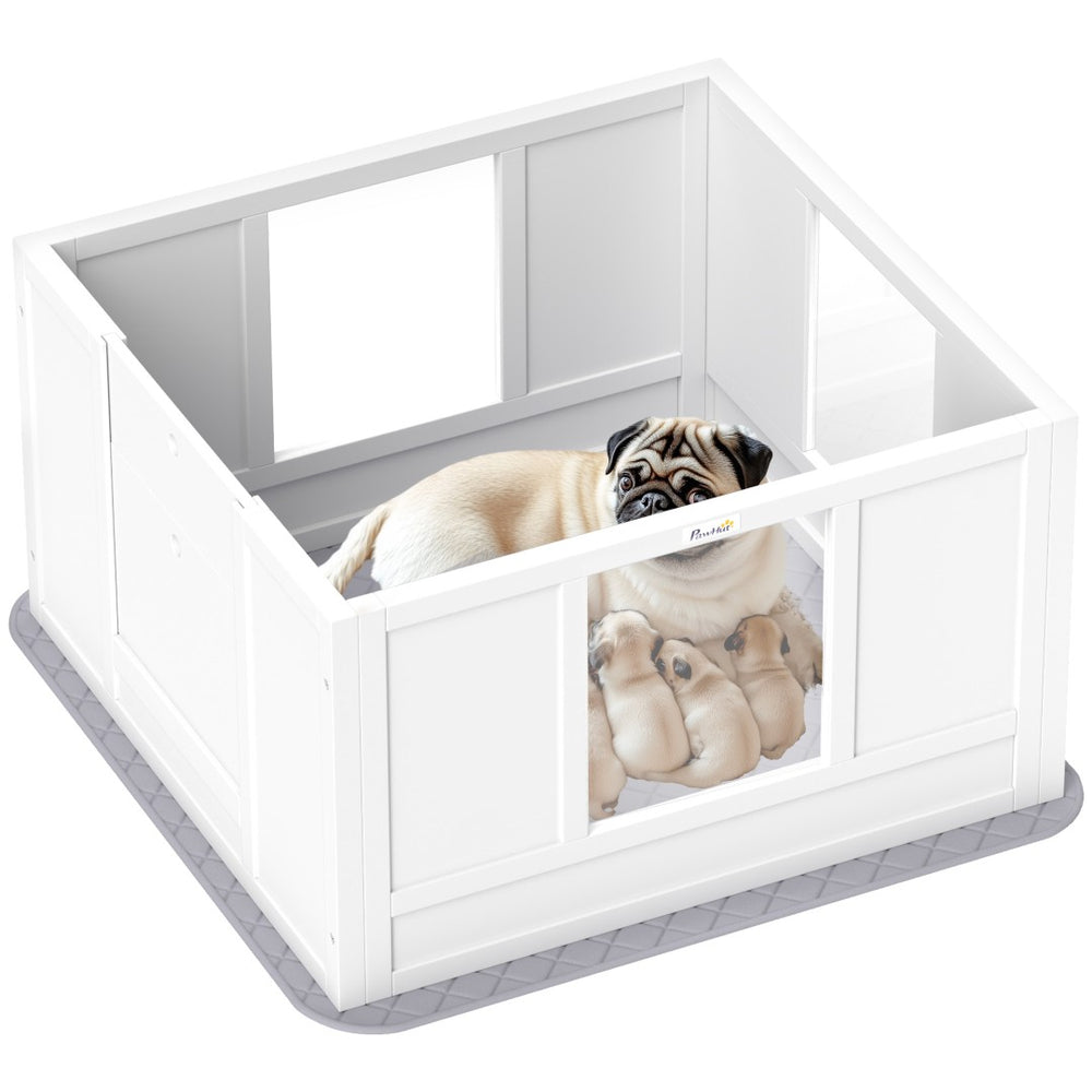 English Elm Pawhut Whelping Box For Small Dogs – Waterproof Pad, Adjustable Entrance & Clear Panels For Comfort W2225P249979-GIGA