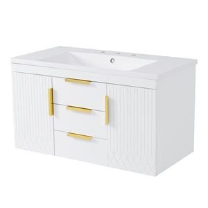 English Elm 72'' Wall Mounted Bathroom Vanity with 4 Drawers & Double Cabinets, Waterproof MDF, Smooth Slide Rails White N710SS00009K