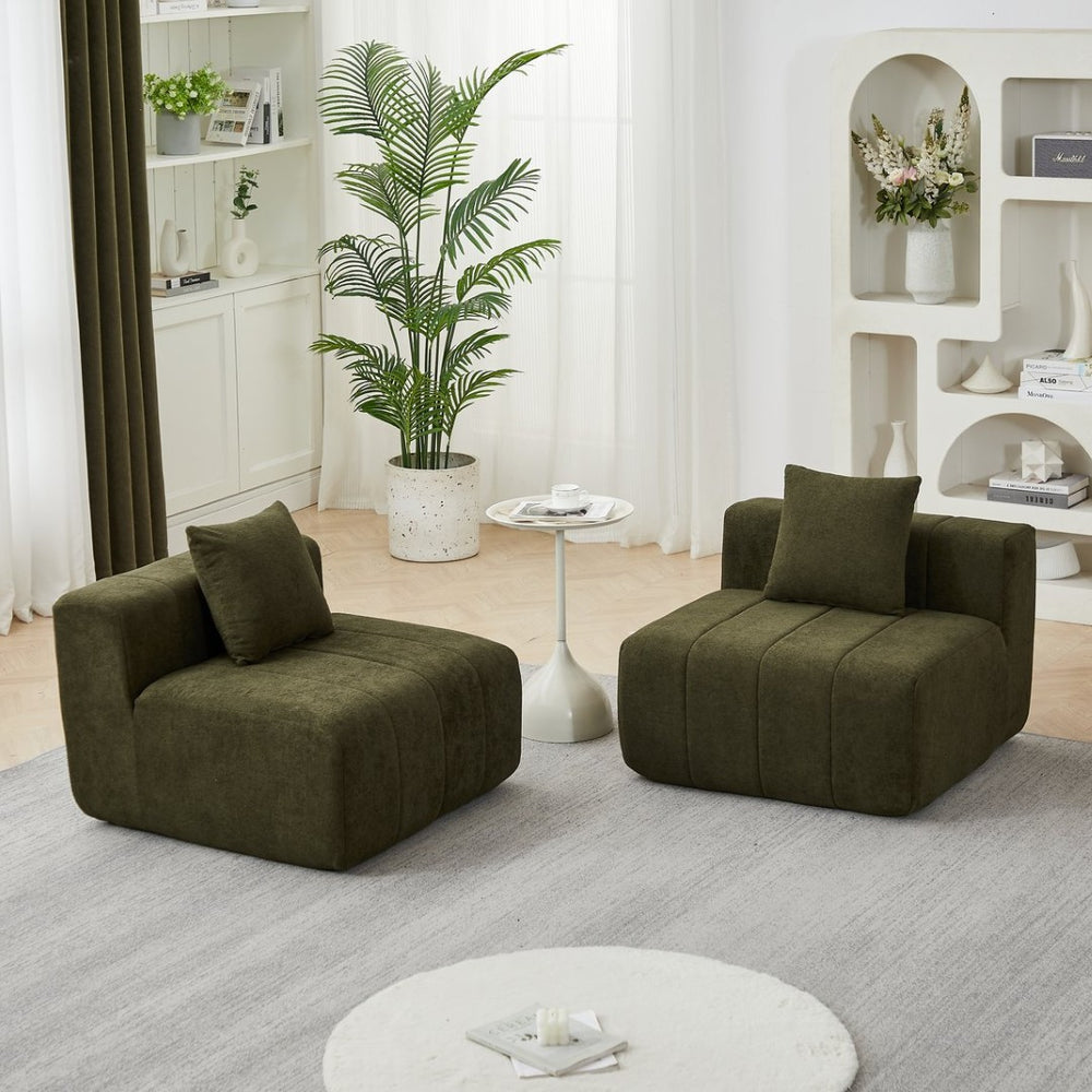 English Elm Chenille Modular Sectional Sofa Curved Piano Key Design Plush Living Room Lounge Seating Green W834P389126