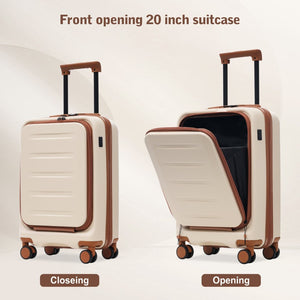 English Elm Luggage 5 Piece Hardside Abs Set with Front Access Carry on and Tsa Spinner Wheels Brown+White N732P391544K
