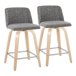 English Elm Toriano 24" Fixed Height Swivel Counter Stools - Set Of 2 With Natural Wood & Grey Noise Fabric B202S00116-GIGA