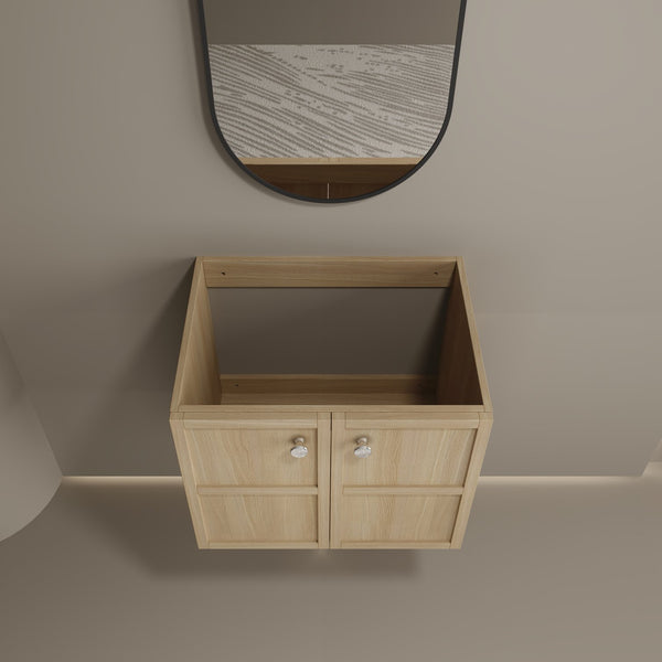 English Elm 24" Wall Vanity Cabinet Oak Finish, Wall-Mounted Floating Design, 2 Soft-Closing Doors, Plywood W1972P265272