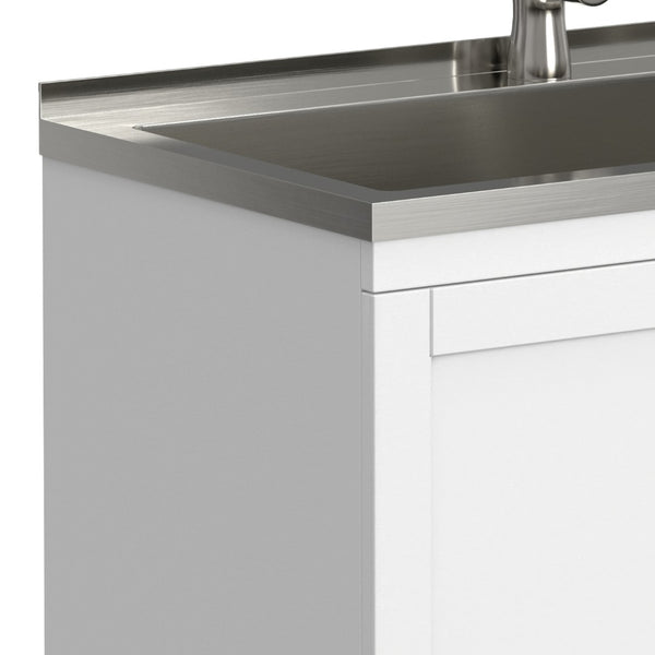 English Elm Hennessy Shaker Cabinet Utility Sink Stainless Steel Basin Laundry Room Setup B136P427209