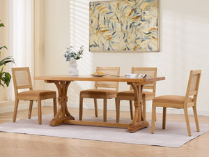 English Elm Farmhouse Rattan Back Dining Chairs Set of 2 with Linen Seat and Hardwood Legs Tan W1143P452937