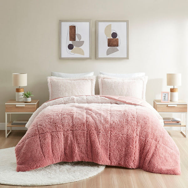 English Elm King/Cal Brielle Ombre Shaggy Faux Fur Comforter Mini Set — Plush Hypoallergenic Warmth, Machine Washable B03595980