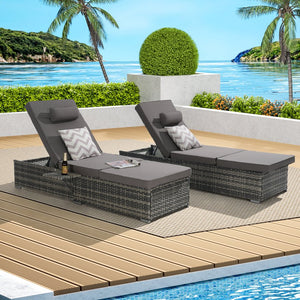 English Elm Outdoor Chaise Lounge Set Of 2 - Adjustable Rattan Recliners With Cushions & Table For Ultimate Comfort W874P266307