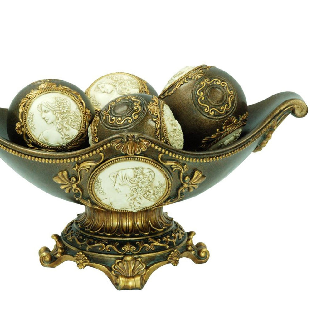 English Elm 8" Polyresin Decorative Bowl with Classical Greek Engravings and Antique Bronze Finish B072116416