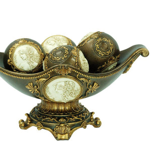 English Elm 8" Polyresin Decorative Bowl with Classical Greek Engravings and Antique Bronze Finish B072116416
