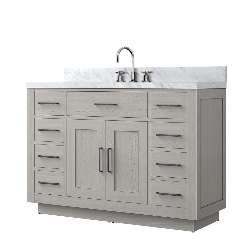 English Elm White Oak Single Bath Vanity With Carrara Marble Top & Chrome Faucet - Elegant 48" Design B2731P257726-GIGA
