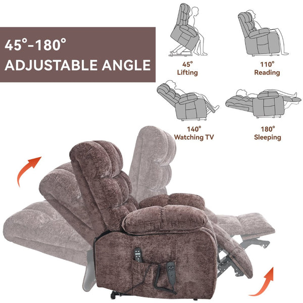 English Elm Lift Power Recliner Chenille Chair Dual Motor Massage Heat 350 Lb Capacity Living Room Brown W3224P288620