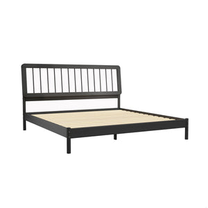 English Elm Walker Edison - Mid-Century Solid Pine King Spindle Bed Frame with Slat-Back Design, Stable Center Support, No Box Spring Needed Black 85 L x 25 W x 5 H B185P169173