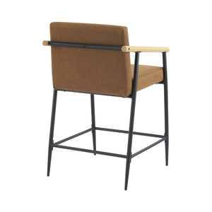 English Elm Christopher Knight Home® - Counter Stool Mid-Century Modern Set of 2 with Metal Frame, Soft Cushions & Solid Wood Armrests Black+Brown N771P247153W