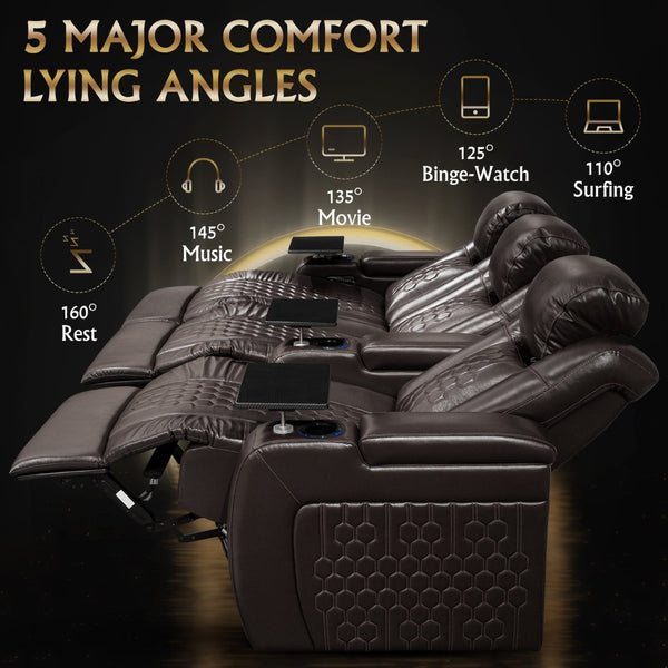 English Elm 93.3"power Reclining Home Theater Set in Nappa Leather with Rgb Lighting and Usb Charging W3819S00102