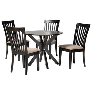 Baxton Studio Baxton Studio Lore Modern 5-Piece Dining Set with Round Table & Upholstered Chairs for Stylish Dining Lore-Sand/Dark Brown-5PC Dining Set