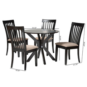 Baxton Studio Baxton Studio Lore Modern 5-Piece Dining Set with Round Table & Upholstered Chairs for Stylish Dining Lore-Sand/Dark Brown-5PC Dining Set