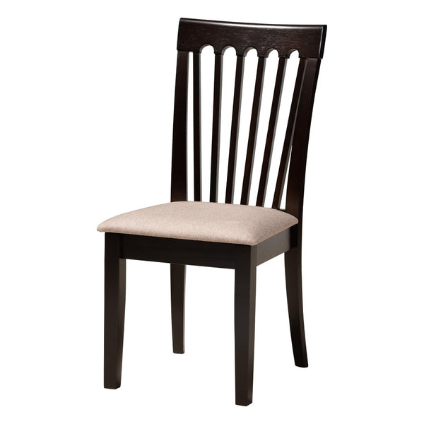 Baxton Studio Baxton Studio Lore Modern 5-Piece Dining Set with Round Table & Upholstered Chairs for Stylish Dining Lore-Sand/Dark Brown-5PC Dining Set