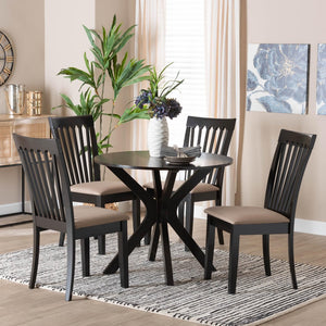 Baxton Studio Baxton Studio Lore Modern 5-Piece Dining Set with Round Table & Upholstered Chairs for Stylish Dining Lore-Sand/Dark Brown-5PC Dining Set
