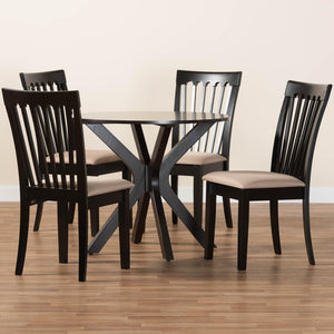 Baxton Studio Baxton Studio Lore Modern 5-Piece Dining Set with Round Table & Upholstered Chairs for Stylish Dining Lore-Sand/Dark Brown-5PC Dining Set
