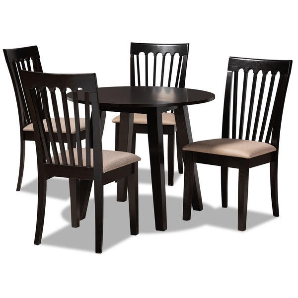 Baxton Studio Baxton Studio Maisie Modern 5-Piece Dining Set with Sand Upholstered Chairs & Round Table Design Maisie-Sand/Dark Brown-5PC Dining Set