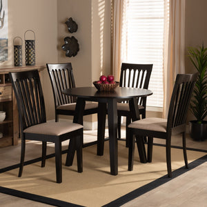 Baxton Studio Baxton Studio Maisie Modern 5-Piece Dining Set with Sand Upholstered Chairs & Round Table Design Maisie-Sand/Dark Brown-5PC Dining Set
