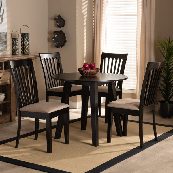 Baxton Studio Baxton Studio Maisie Modern 5-Piece Dining Set with Sand Upholstered Chairs & Round Table Design Maisie-Sand/Dark Brown-5PC Dining Set