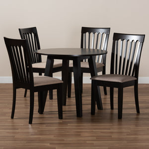 Baxton Studio Baxton Studio Maisie Modern 5-Piece Dining Set with Sand Upholstered Chairs & Round Table Design Maisie-Sand/Dark Brown-5PC Dining Set