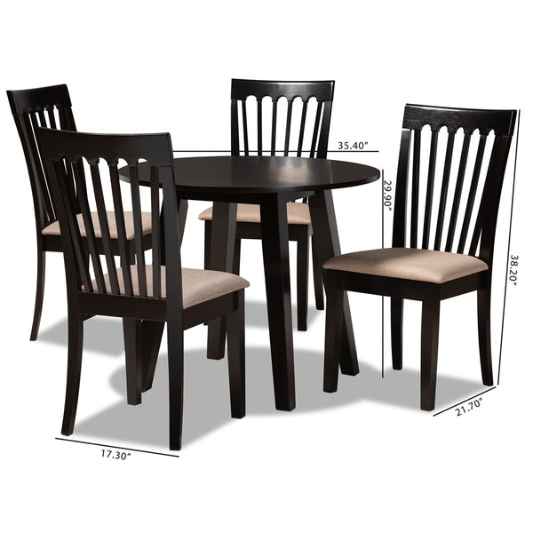 Baxton Studio Baxton Studio Maisie Modern 5-Piece Dining Set with Sand Upholstered Chairs & Round Table Design Maisie-Sand/Dark Brown-5PC Dining Set
