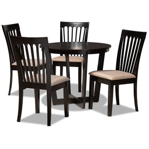 Baxton Studio Baxton Nellie Modern 5-Piece Dining Set with Sand Upholstered Chairs & Dark Brown Wood Table Nellie-Sand/Dark Brown-5PC Dining Set
