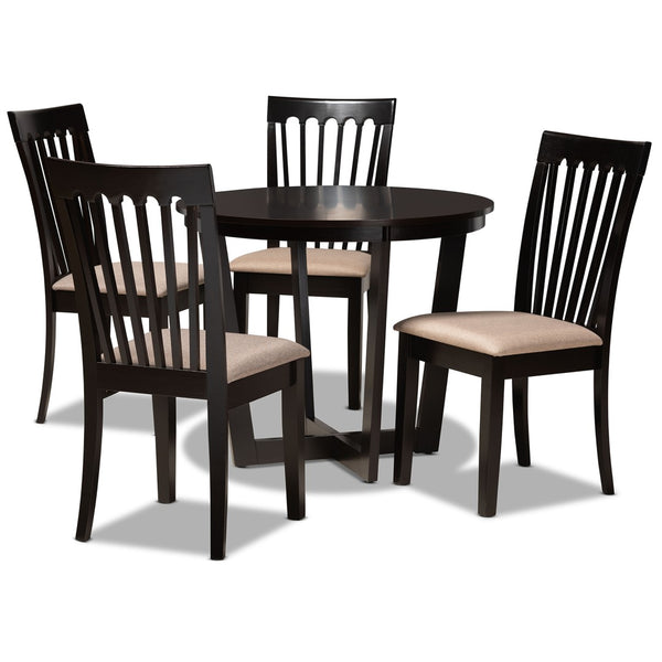 Baxton Studio Baxton Nellie Modern 5-Piece Dining Set with Sand Upholstered Chairs & Dark Brown Wood Table Nellie-Sand/Dark Brown-5PC Dining Set