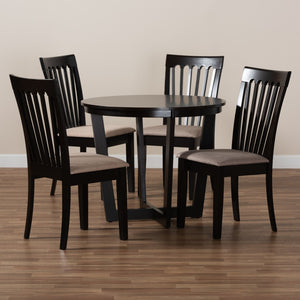 Baxton Studio Baxton Nellie Modern 5-Piece Dining Set with Sand Upholstered Chairs & Dark Brown Wood Table Nellie-Sand/Dark Brown-5PC Dining Set