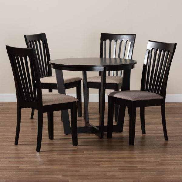 Baxton Studio Baxton Nellie Modern 5-Piece Dining Set with Sand Upholstered Chairs & Dark Brown Wood Table Nellie-Sand/Dark Brown-5PC Dining Set