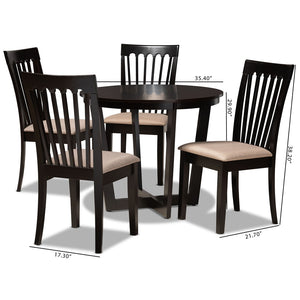Baxton Studio Baxton Nellie Modern 5-Piece Dining Set with Sand Upholstered Chairs & Dark Brown Wood Table Nellie-Sand/Dark Brown-5PC Dining Set