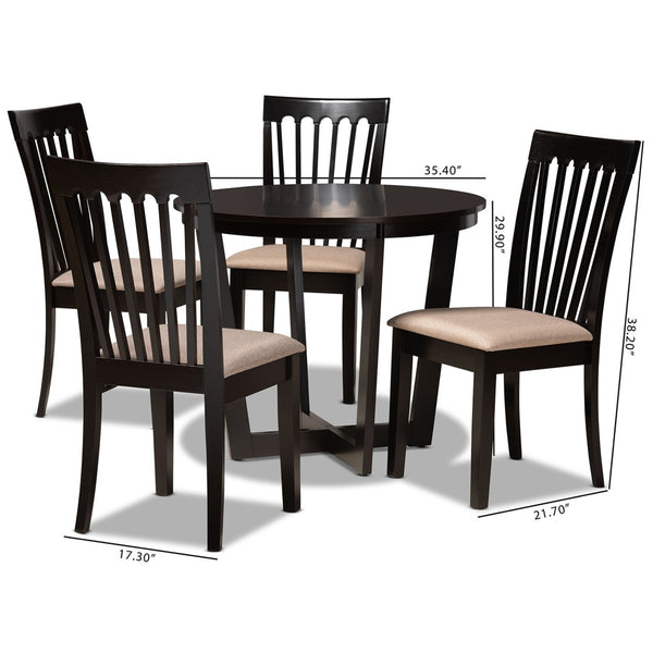 Baxton Studio Baxton Nellie Modern 5-Piece Dining Set with Sand Upholstered Chairs & Dark Brown Wood Table Nellie-Sand/Dark Brown-5PC Dining Set