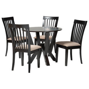 Baxton Studio Baxton Studio Marian 5-Piece Modern Dining Set with Round Table & Ergonomic Sand Chairs - Comfort & Style Gwen-Sand/Dark Brown-5PC Dining Set