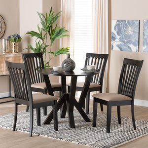 Baxton Studio Baxton Studio Marian 5-Piece Modern Dining Set with Round Table & Ergonomic Sand Chairs - Comfort & Style Gwen-Sand/Dark Brown-5PC Dining Set