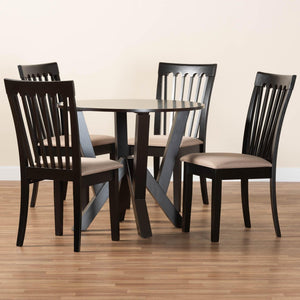 Baxton Studio Baxton Studio Marian 5-Piece Modern Dining Set with Round Table & Ergonomic Sand Chairs - Comfort & Style Gwen-Sand/Dark Brown-5PC Dining Set