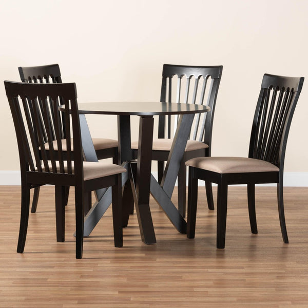 Baxton Studio Baxton Studio Marian 5-Piece Modern Dining Set with Round Table & Ergonomic Sand Chairs - Comfort & Style Gwen-Sand/Dark Brown-5PC Dining Set