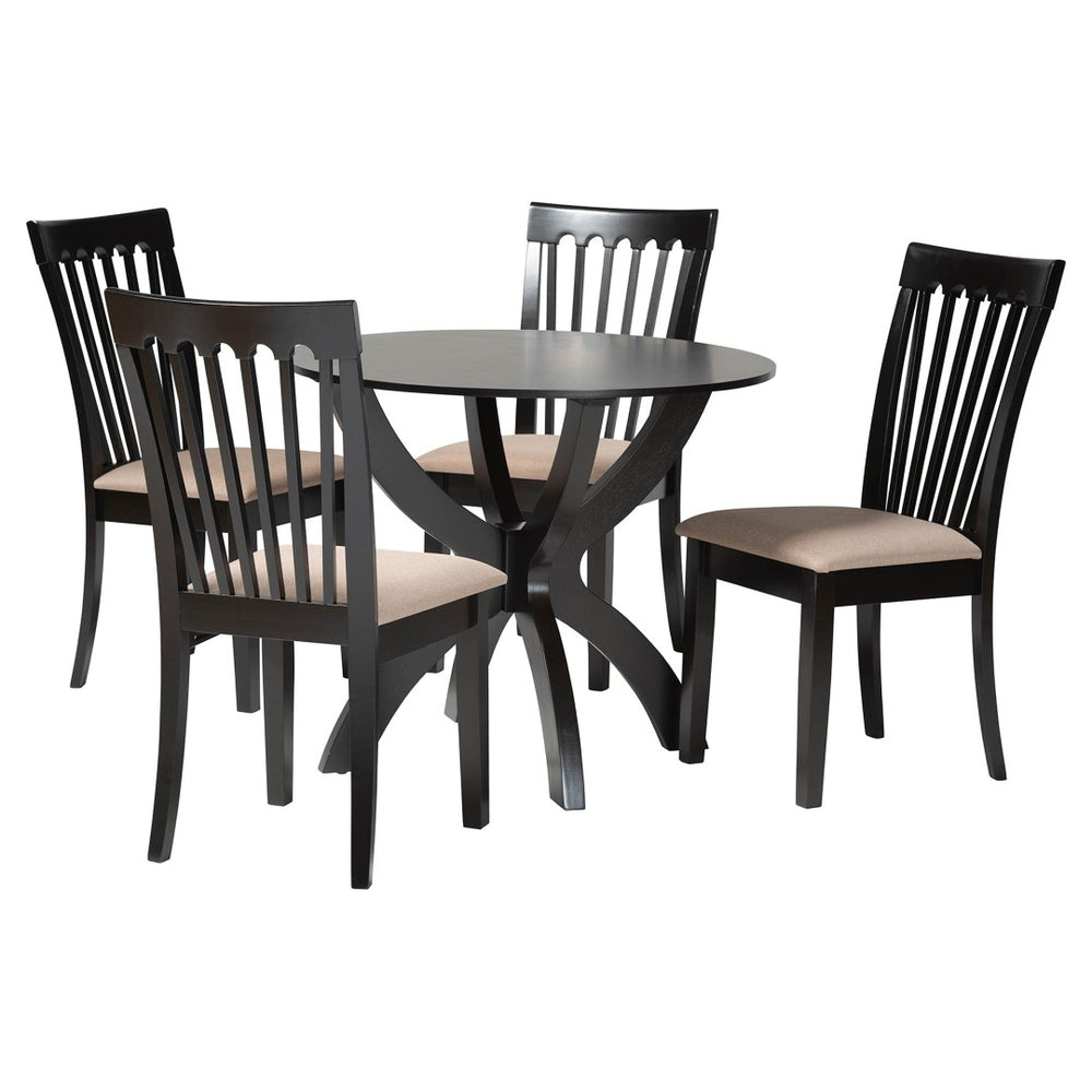 Baxton Studio Baxton Studio Bailey 5-Piece Modern Dining Set with Sand Fabric & Dark Brown Wood for Stylish Spaces Maura-Sand/Dark Brown-5PC Dining Set