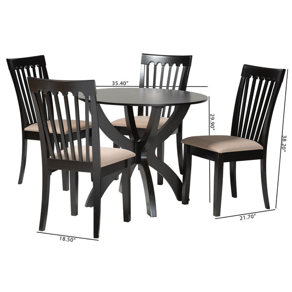 Baxton Studio Baxton Studio Bailey 5-Piece Modern Dining Set with Sand Fabric & Dark Brown Wood for Stylish Spaces Maura-Sand/Dark Brown-5PC Dining Set