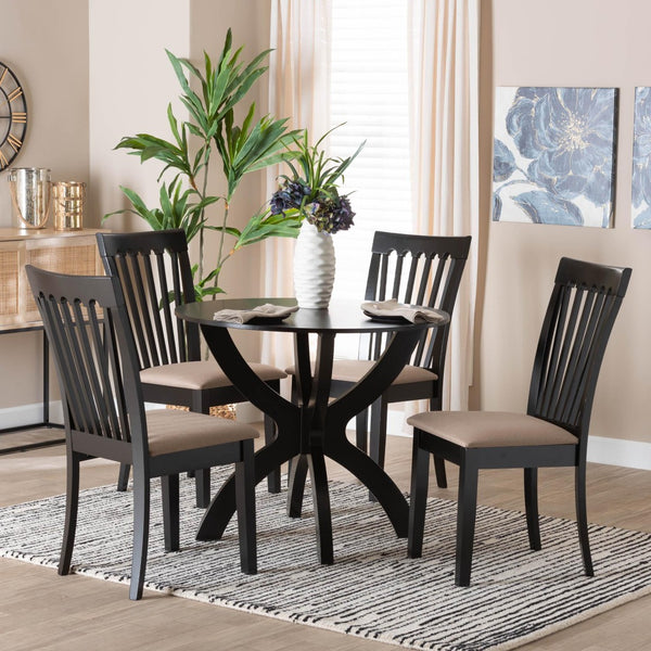 Baxton Studio Baxton Studio Bailey 5-Piece Modern Dining Set with Sand Fabric & Dark Brown Wood for Stylish Spaces Maura-Sand/Dark Brown-5PC Dining Set