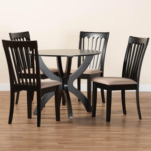 Baxton Studio Baxton Studio Bailey 5-Piece Modern Dining Set with Sand Fabric & Dark Brown Wood for Stylish Spaces Maura-Sand/Dark Brown-5PC Dining Set