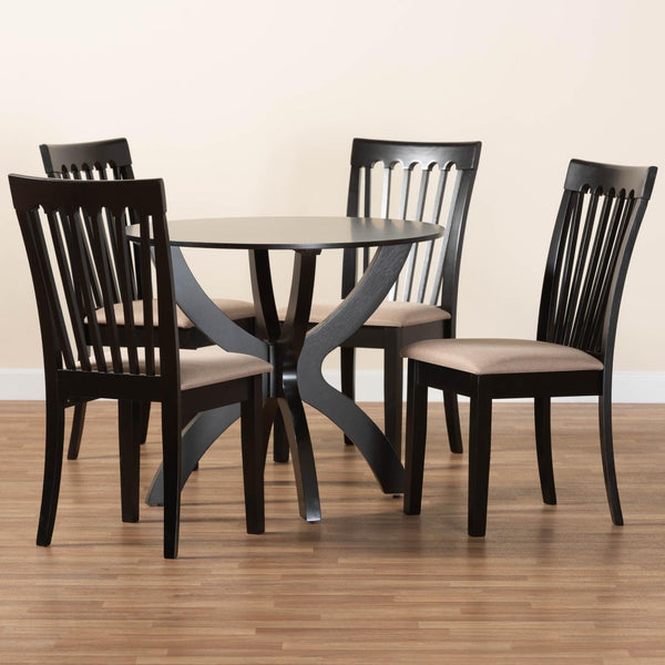 Baxton Studio Baxton Studio Bailey 5-Piece Modern Dining Set with Sand Fabric & Dark Brown Wood for Stylish Spaces Maura-Sand/Dark Brown-5PC Dining Set