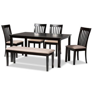 Baxton Studio Baxton Studio Minette 6-Piece Dining Set - Modern Sand Upholstered Chairs & Dark Brown Table Design RH319C-Sand/Dark Brown-6PC Dining Set