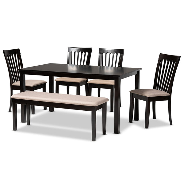 Baxton Studio Baxton Studio Minette 6-Piece Dining Set - Modern Sand Upholstered Chairs & Dark Brown Table Design RH319C-Sand/Dark Brown-6PC Dining Set
