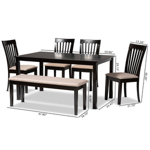 Baxton Studio Baxton Studio Minette 6-Piece Dining Set - Modern Sand Upholstered Chairs & Dark Brown Table Design RH319C-Sand/Dark Brown-6PC Dining Set