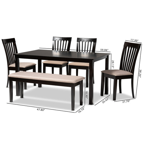 Baxton Studio Baxton Studio Minette 6-Piece Dining Set - Modern Sand Upholstered Chairs & Dark Brown Table Design RH319C-Sand/Dark Brown-6PC Dining Set