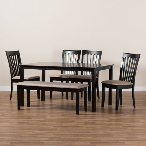 Baxton Studio Baxton Studio Minette 6-Piece Dining Set - Modern Sand Upholstered Chairs & Dark Brown Table Design RH319C-Sand/Dark Brown-6PC Dining Set