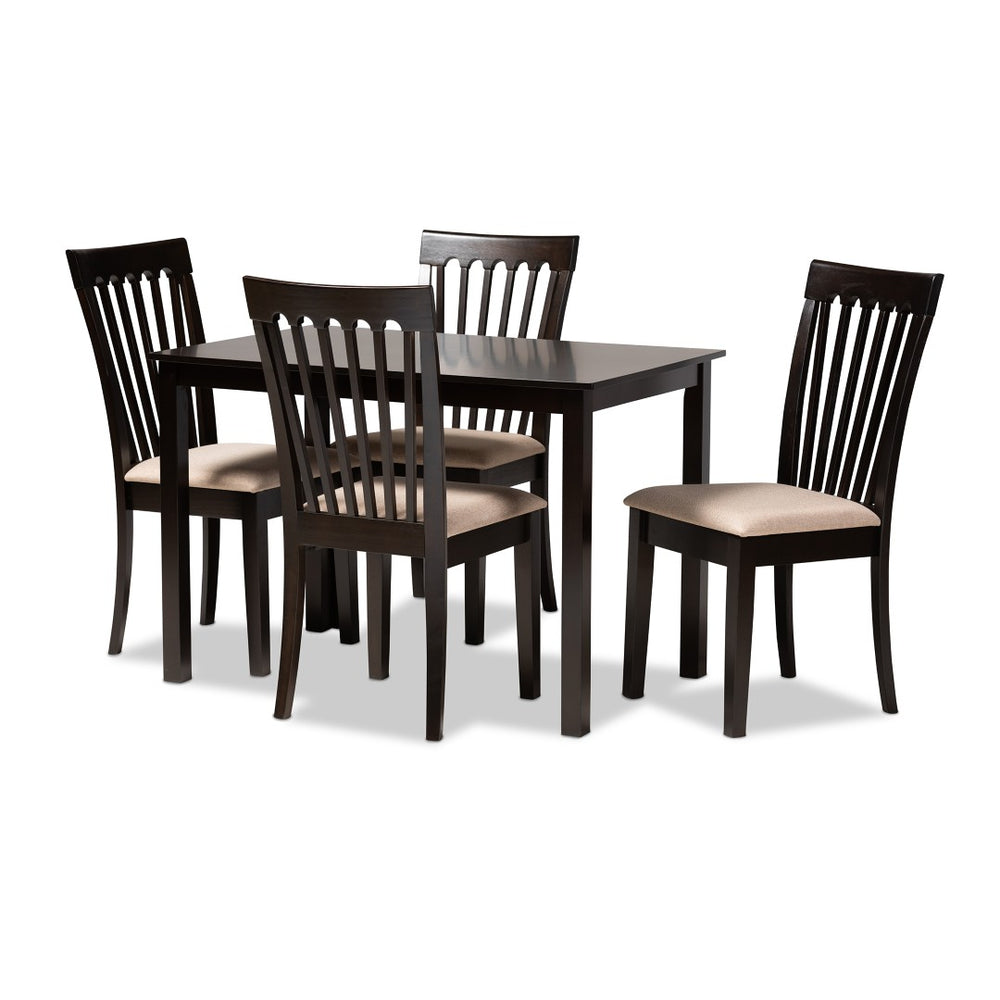Baxton Studio Baxton Studio Modern 5-Piece Dining Set with Espresso Wood Finish and Sand Upholstered Chairs Minette Sand RH319C-Sand/Dark Brown-5PC Dining Set