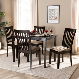 Baxton Studio Baxton Studio Modern 5-Piece Dining Set with Espresso Wood Finish and Sand Upholstered Chairs Minette Sand RH319C-Sand/Dark Brown-5PC Dining Set