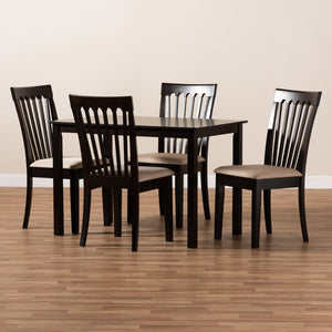 Baxton Studio Baxton Studio Modern 5-Piece Dining Set with Espresso Wood Finish and Sand Upholstered Chairs Minette Sand RH319C-Sand/Dark Brown-5PC Dining Set